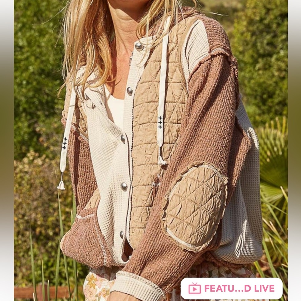 POL multi fabric button down shacket